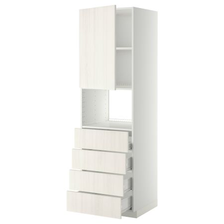 Высокий шкаф для духовки, дверца, 4 ящика МЕТОД / ФОРВАРА, белый, Росдаль белый
