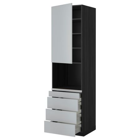 Высокий шкаф для комбинированния СВЧ, 4 ящика МЕТОД / МАКСИМЕРА, черный, Веддинге серый