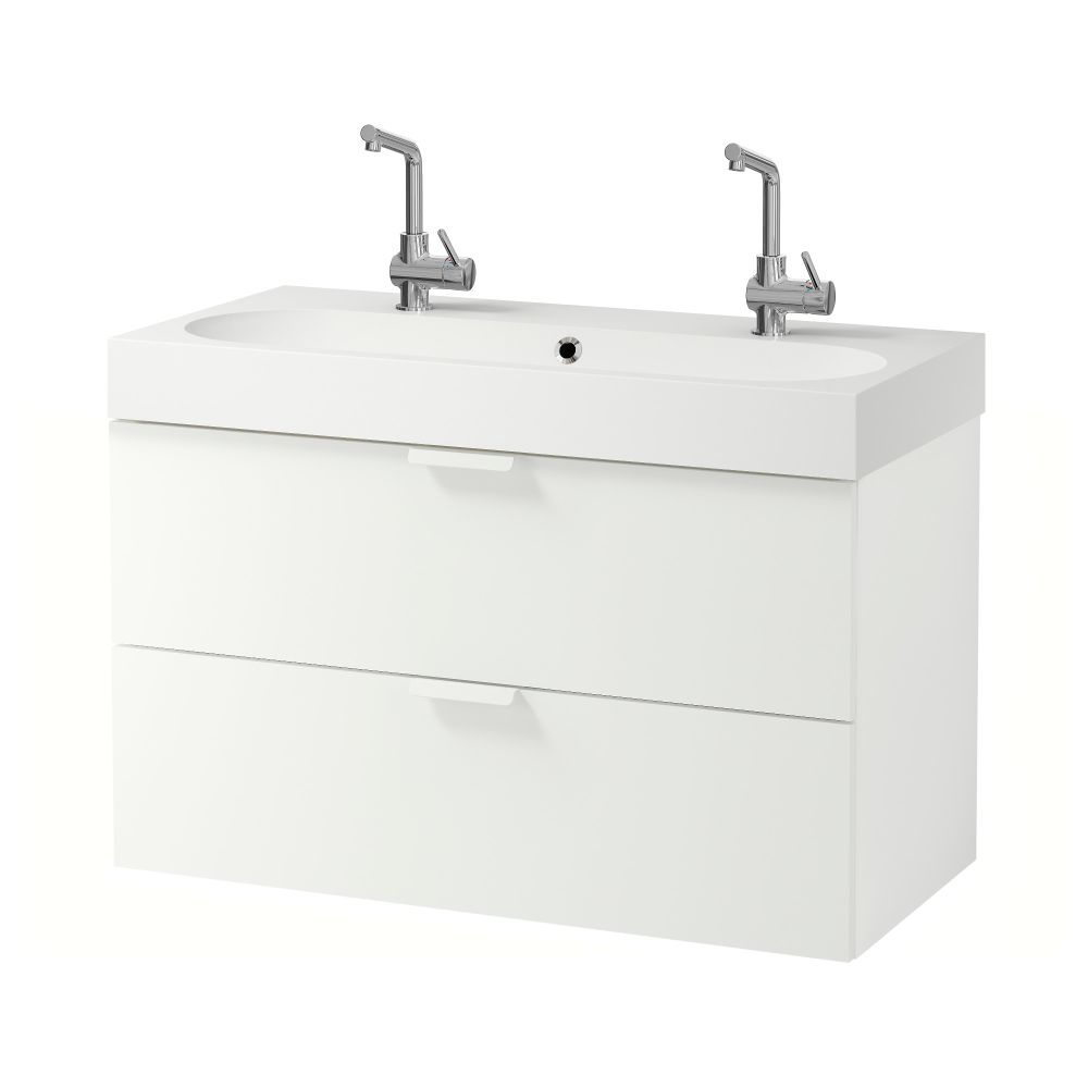 Шкаф для раковины с 2 ящиками ГОДМОРГОН / БРОВИКЕН, белый (100x49x68 см) - фото 1