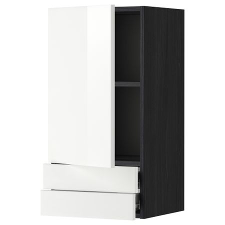 Навесной шкаф с дверцей, 2 ящика МЕТОД / ФОРВАРА, черный, Рингульт белый