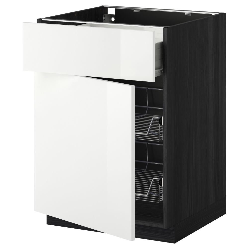 Напольный шкаф с проволочной корзиной, ящиком, дверью МЕТОД / ФОРВАРА, черный, Рингульт белый - схема-чертеж с размерами