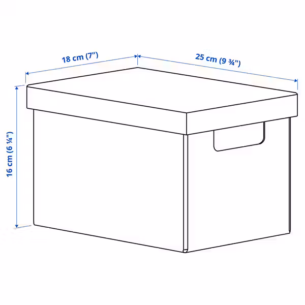 FJÄDERHARV ФЬЕДЕРХАРВ Коробка с крышкой - антрацит 18x25x16 см - схема-чертеж с размерами