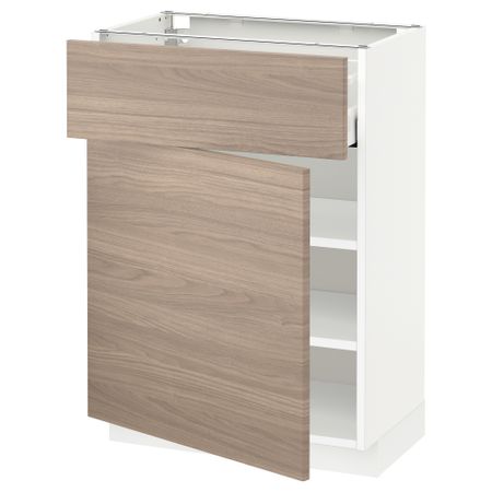 Напольный шкаф с ящиком, дверью МЕТОД / МАКСИМЕРА, белый, Брокхульт светло-серый