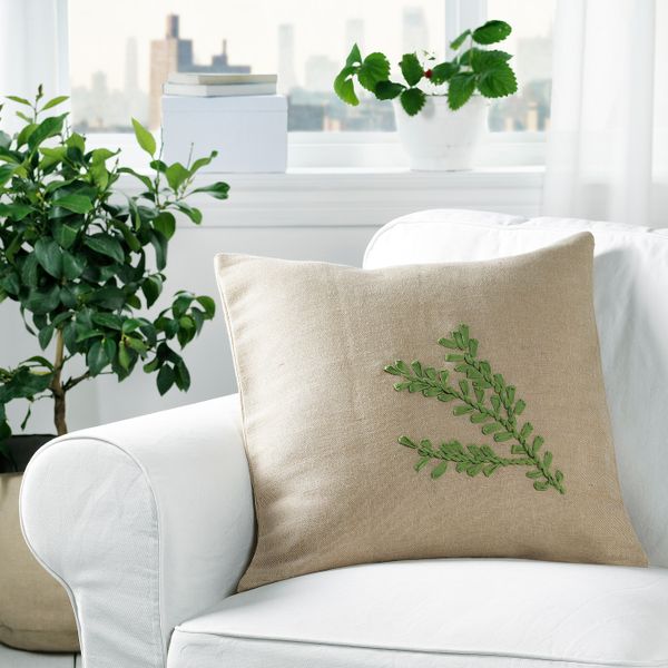 Чехол на подушку, бежевый лист, зеленый ручная работа 50x50 см IKEA БОТАНИСК 604.665.24 - фото 2