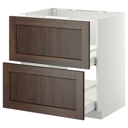 Напольный шкаф под мойку + 2 фронтальных панели, 2 ящика МЕТОД / МАКСИМЕРА, белый, Эдсерум коричневый