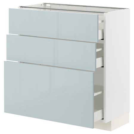 Напольный шкаф с 3 ящиками, 80x37 см, белый, Kallarp серо-синий светлый IKEA METOD МЕТОД, MAXIMERA МАКСИМЕРА 194.795.91