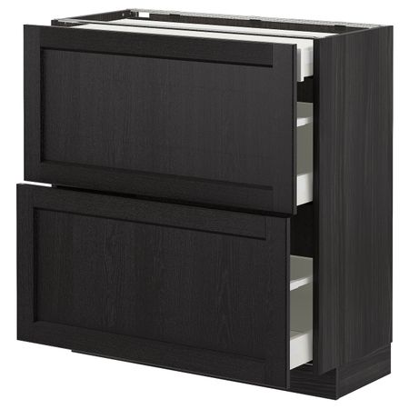 Напольный шкаф/2фасада/3ящика, черный/Лерхюттан черная морилка 80x37 см IKEA МЕТОД / МАКСИМЕРА 192.613.37
