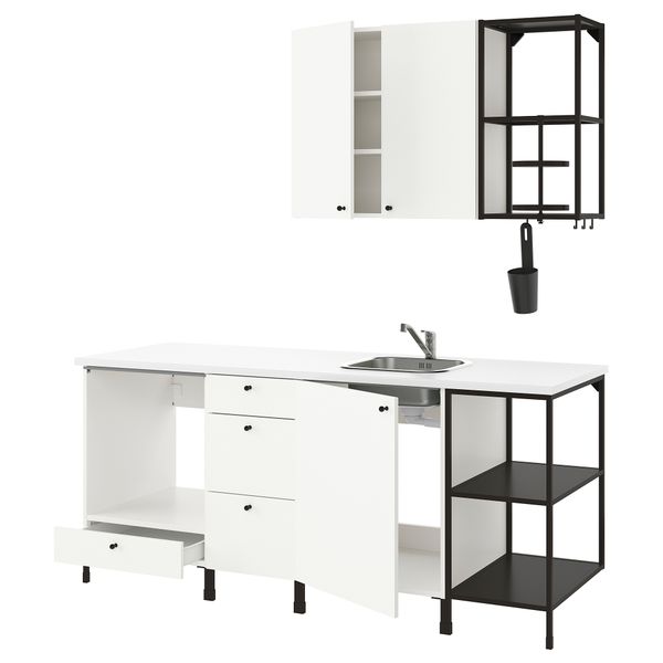 Кухня, антрацит, белый, 203x63.5x222 см IKEA BEGIVENHET БЕГИВЕНХЕТ 393.374.02 - фото 1