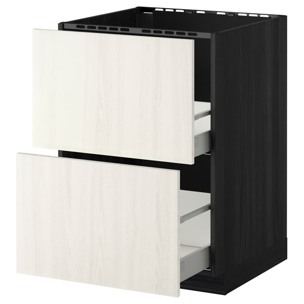 Напольный шкаф под мойку + 2 фронтальных панели, 2 ящика МЕТОД / МАКСИМЕРА, черный, Росдаль белый - схема-чертеж с размерами
