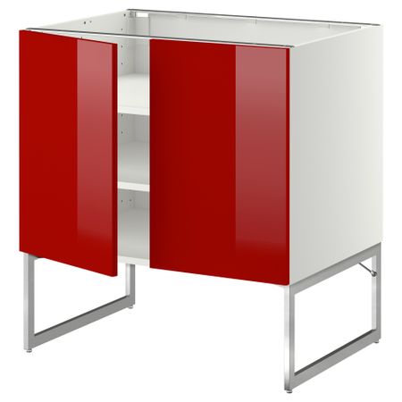 Напольный шкаф с полками, 2 двери МЕТОД, белый, Рингульт красный