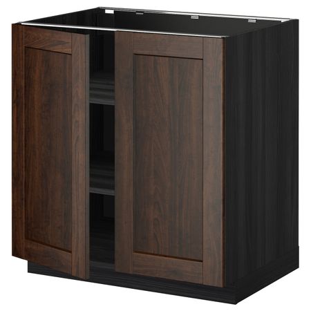 Напольный шкаф с полками/2двери, черный/Эдсерум коричневый 80x60 см IKEA МЕТОД 392.267.10