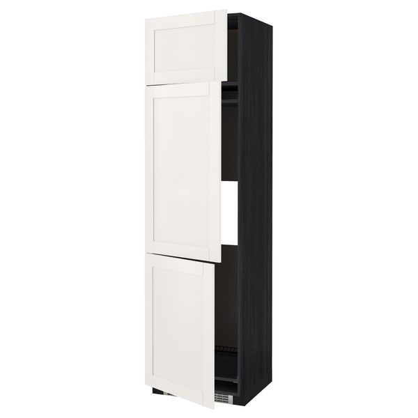 Высокий шкаф для холодильника или морозильника, с 3 дверями МЕТОД, черный, Сэведаль белый - схема-чертеж с размерами