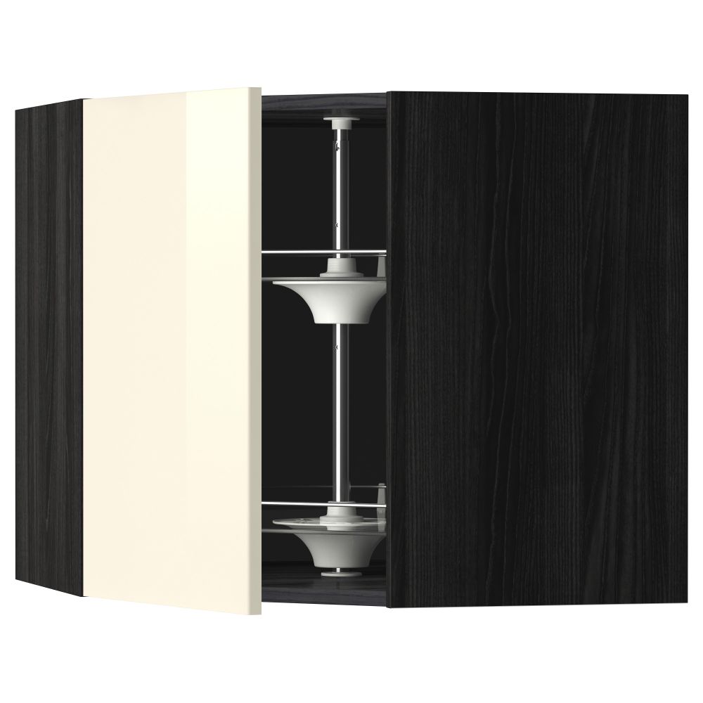 Угловой навесной шкаф с вращающейся секцией МЕТОД, черный, Рингульт кремовый - схема-чертеж с размерами