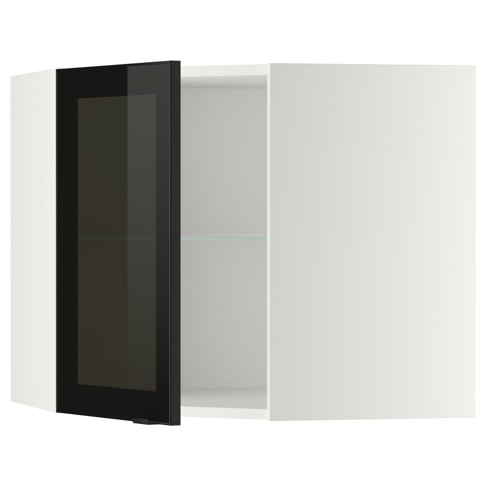 Угловой навесной шкаф с полками, стекляными дверцами МЕТОД, белый, Ютис дымчатое стекло - схема-чертеж с размерами