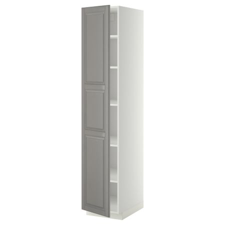 Высокий шкаф с полками, белый, Bodbyn серый, 40x60x200 см IKEA METOD МЕТОД 594.600.33