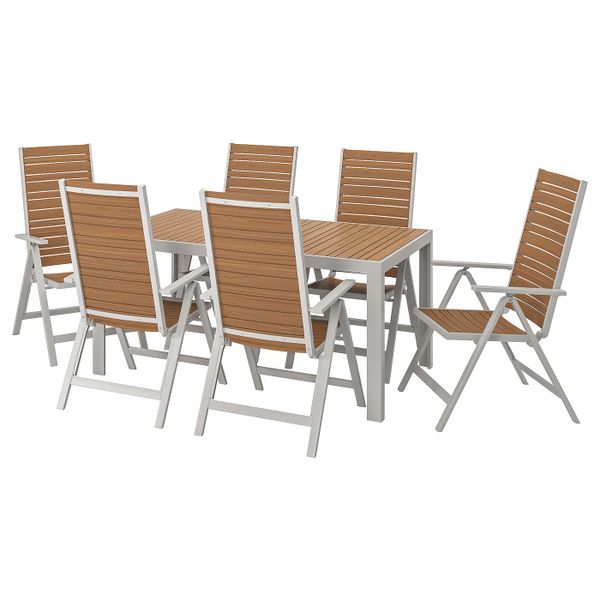 Стол+6кресел,д/сада, светло-коричневый/светло-серый 156x90 см IKEA SJÄLLAND ШЭЛЛАНД 292.654.34 - фото 1