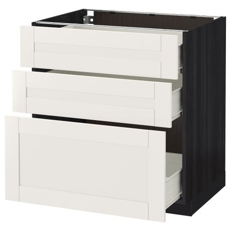 Напольный шкаф с 3 ящиками МЕТОД / ФОРВАРА, черный, Сэведаль белый