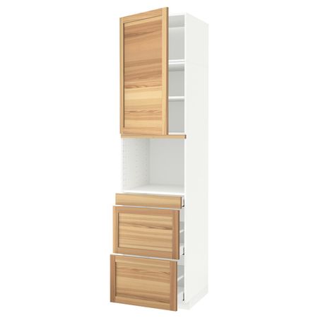 Высокий шкаф для СВЧ/дверца/3ящика, белый/Торхэмн ясень 60x60x240 см IKEA METOD МЕТОД / MAXIMERA МАКСИМЕРА 094.452.81
