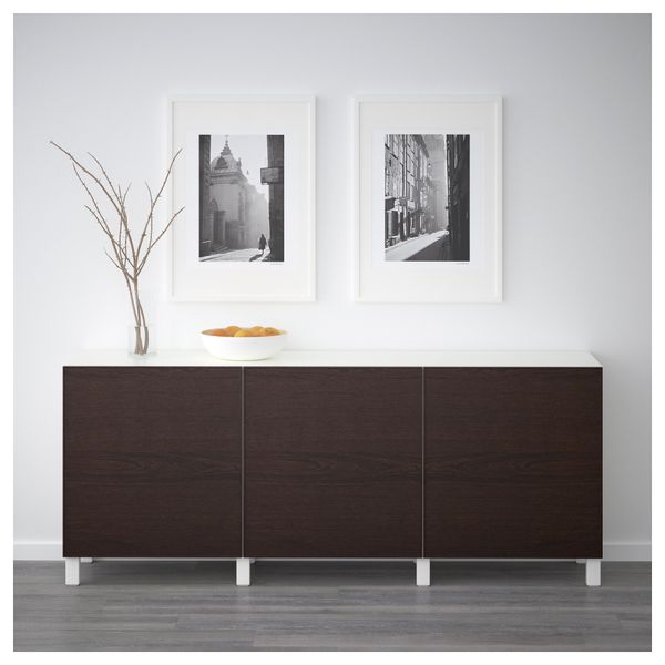 Комбинация для хранения с дверцами БЕСТО, белый, Инвикен черно-коричневый (180x40x74 см) - фото 2