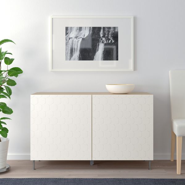 Комбинация для хранения с дверцами, под беленый дуб/вассвик/сталларп белый 120x40x74 см IKEA БЕСТО 892.666.33 - фото 3