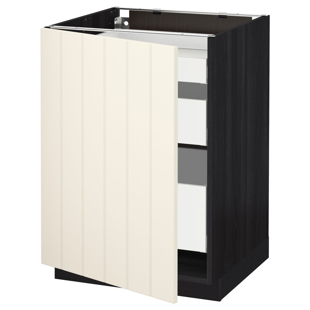 Напольный шкаф с 1 дверцей, 3 ящика МЕТОД / МАКСИМЕРА, черный, Хитарп белый с оттенком - схема-чертеж с размерами