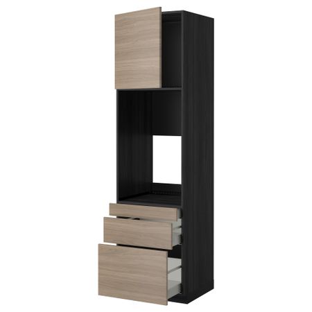 Высокий шкаф для двойной духовки, 3 ящика, дверца МЕТОД / МАКСИМЕРА, черный, Брокхульт светло-серый