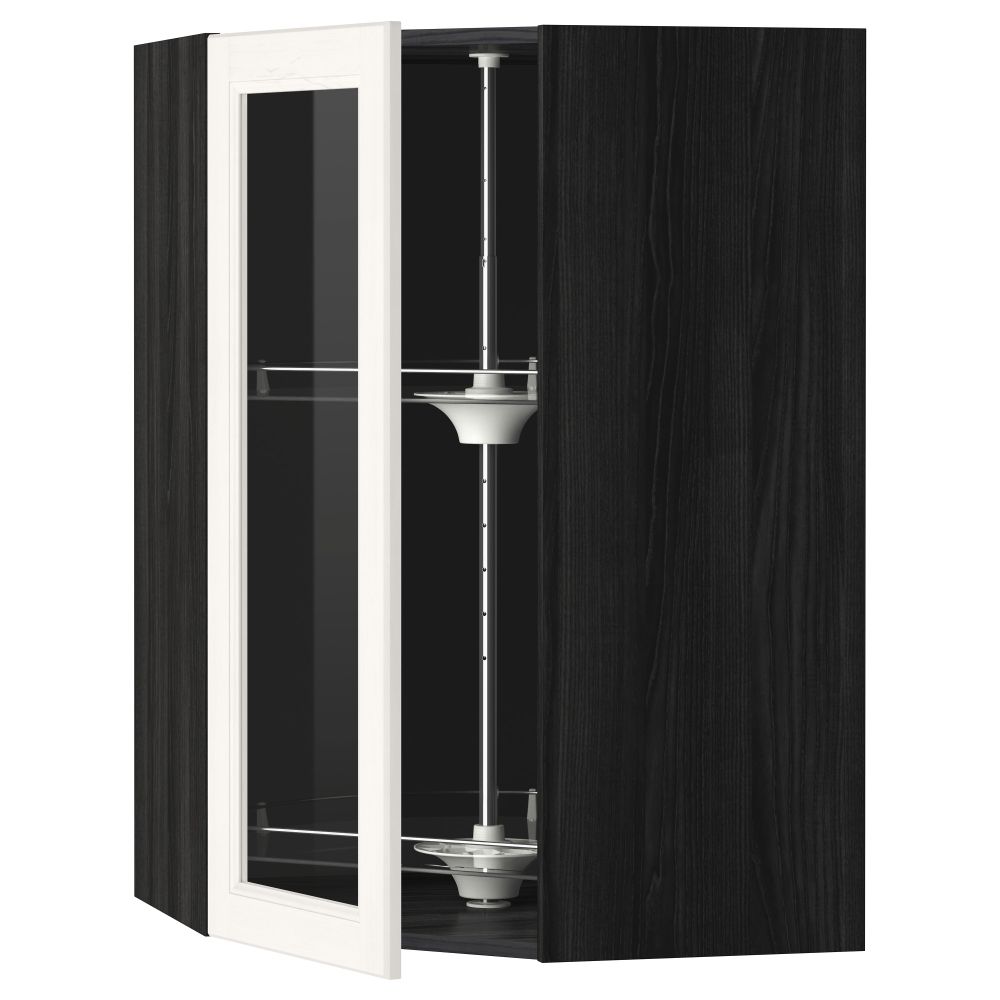 Угловой навесной шкаф с вращающающейся секцией, стеклянными дверцами МЕТОД, черный, Лаксарби белый - схема-чертеж с размерами
