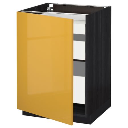 Напольный шкаф с 1 дверцей, 3 ящика МЕТОД / МАКСИМЕРА, черный, Ерста желтый
