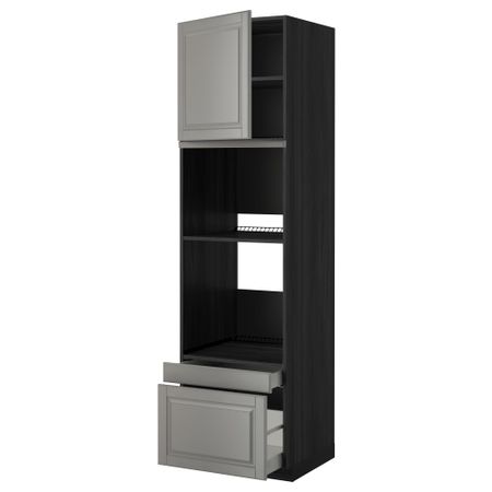 Высокий шкаф для духовки комбинированный, духовка + дверца, 2 ящика МЕТОД / МАКСИМЕРА, черный, Будбин серый
