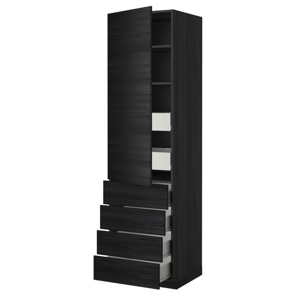 Высокий шкаф с полками/6 ящик, дверцами, 4 фронтальные панели МЕТОД / ФОРВАРА, черный, Тингсрид черный - фото 1