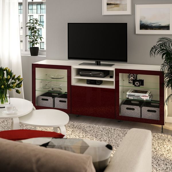 Тумба для ТВ с ящиками, белый СЕЛЬСВ/СТАЛЛАРП/глянцевый темный красно-коричневый 180x42x74 см IKEA BESTÅ БЕСТО 292.991.08 - фото 2