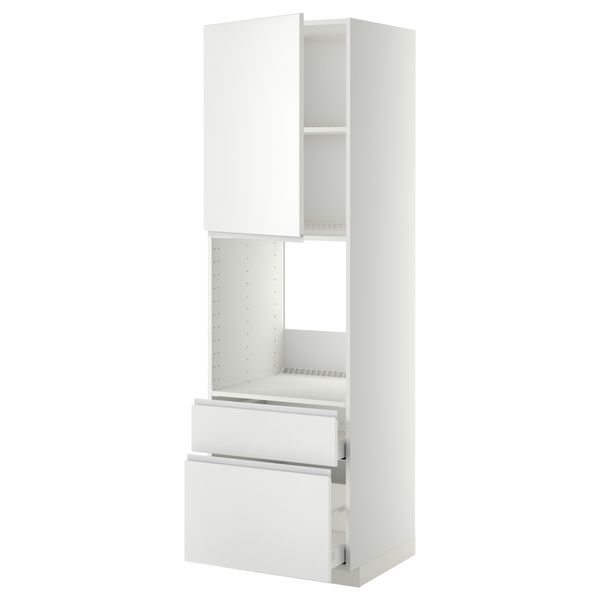 Высокий шкаф для духовки + дверь, 2 ящика МЕТОД / МАКСИМЕРА, белый, Нодста белый - фото 1