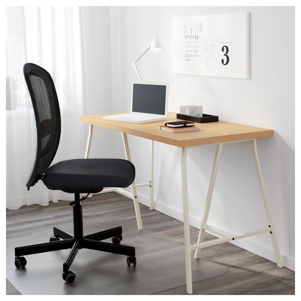 Стол ЛИННМОН / ВИКА ЛЕРБЕРГ, под березу, белый (120x60 см) - схема-чертеж с размерами