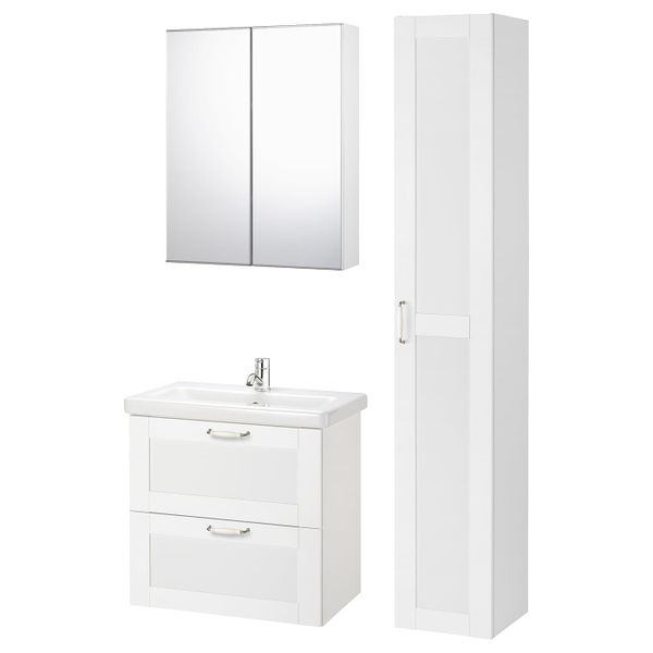 Комплект мебели для ванной,8 предм., Йельсен белый/ПИЛКОН смеситель 64x43x65 см IKEA FISKÅN ФИСКОН / TVÄLLEN ТВЭЛЛЕН 694.373.58 - фото 1
