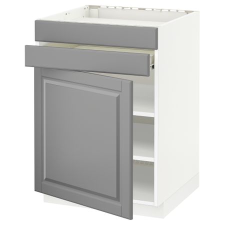 Напольный шкаф для варочной панели, доводчик, 2 фасада, 1 ящик МЕТОД / ФОРВАРА, белый, Будбин серый (60x60 см)