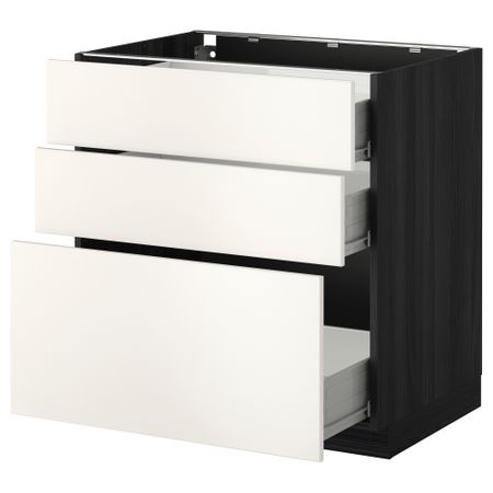 Напольный шкаф с 3 ящиками МЕТОД / ФОРВАРА, черный, Веддинге белый