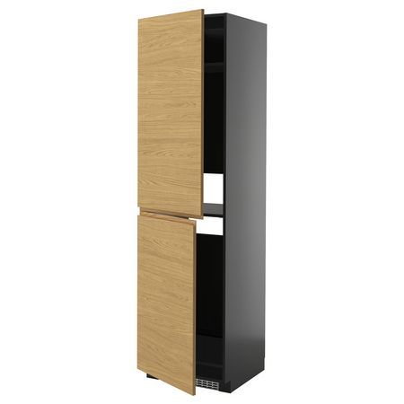 METOD Высокий шкаф д/холодильн/морозильн - черно-серый/Voxtorp под дуб 60x60x220 см