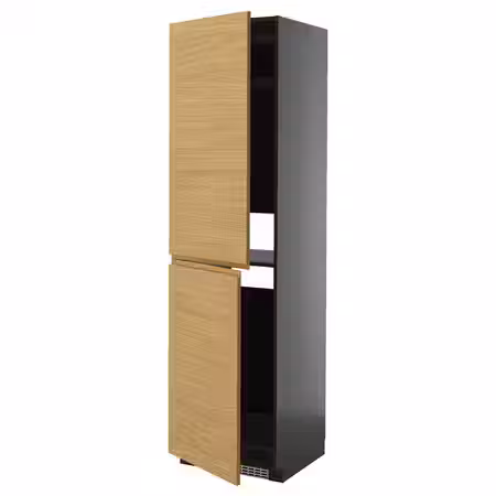 METOD Высокий шкаф д/холодильн/морозильн - черно-серый/Voxtorp под дуб 60x60x220 см