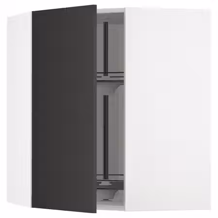 METOD Углов навесн шкаф с вращающ секцией - белый/Nickebo матовый антрацит 68x80 см