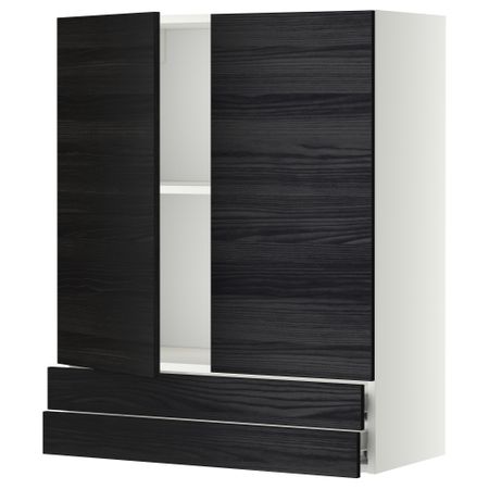 Навесной шкаф, 2 дверцы, 2 ящика МЕТОД / ФОРВАРА, белый, Тингсрид черный