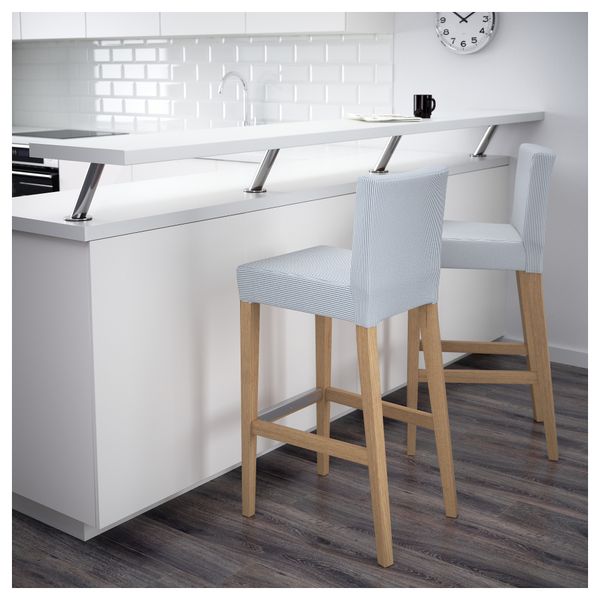 Стул барный ХЕНРИКСДАЛЬ, дуб, Ремваллен синий/белый (74 см) - фото 2