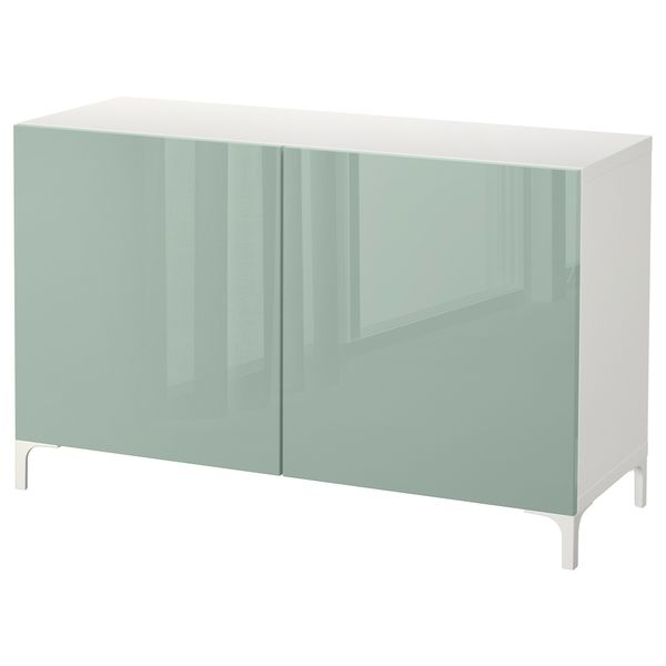 Комбинация для хранения с дверцами БЕСТО, белый, Сельсвикен глянцевый/серо-зеленый светлый (120x40x74 см) - фото 1