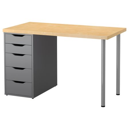 Стол ЛИННМОН / АЛЕКС, береза, серый (120x60 см)
