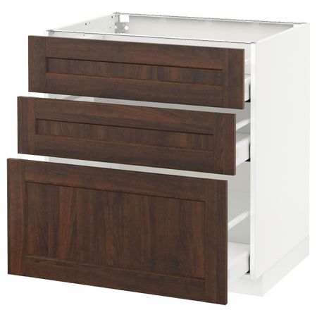 Напольный шкаф с 3 ящиками, белый/Эдсерум коричневый 80x60 см IKEA METOD МЕТОД / MAXIMERA МАКСИМЕРА 592.364.59