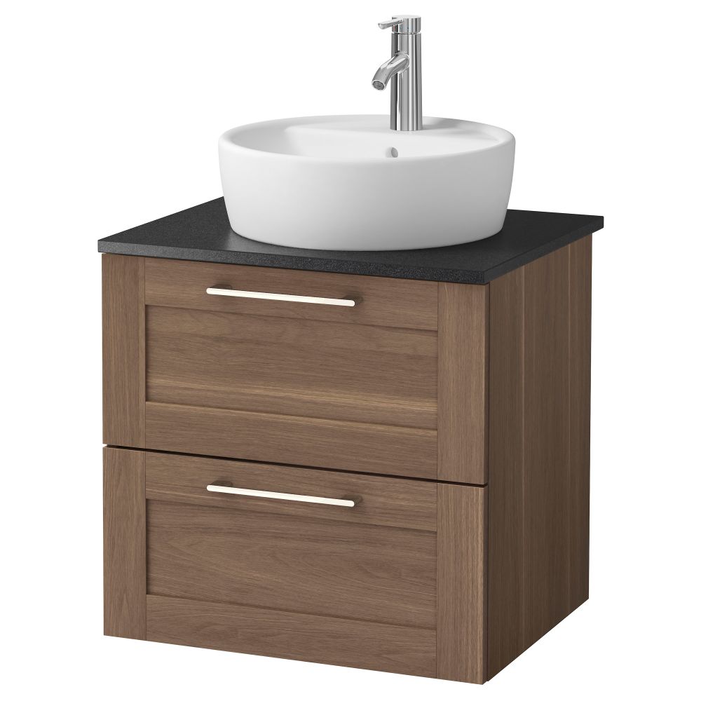 Шкаф п-раковину/столешн45/раковина ГОДМОРГОН/АЛДЕРН / ТОРНВИКЕН, под грецкий орех, черный (62x49x74 см) - фото 1