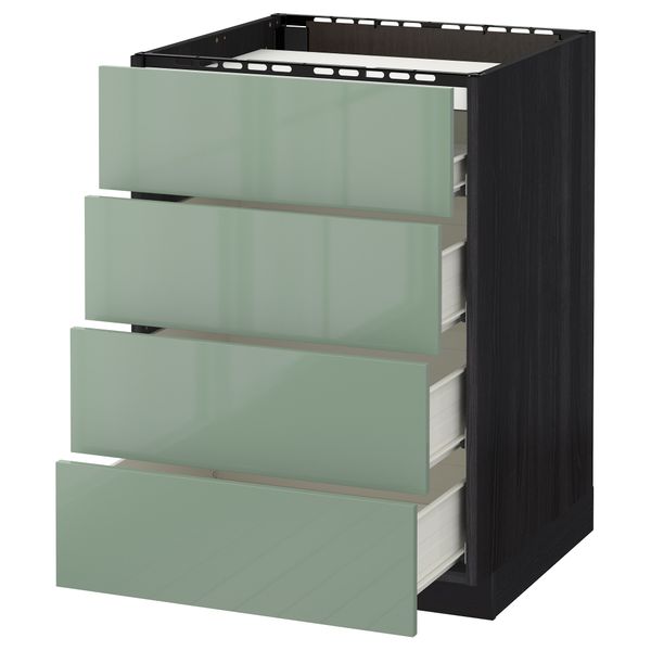 Напольный шкаф, 4 фронтальных панели, 4 ящика МЕТОД / ФОРВАРА, черный, Калларп светло-зеленый - фото 1