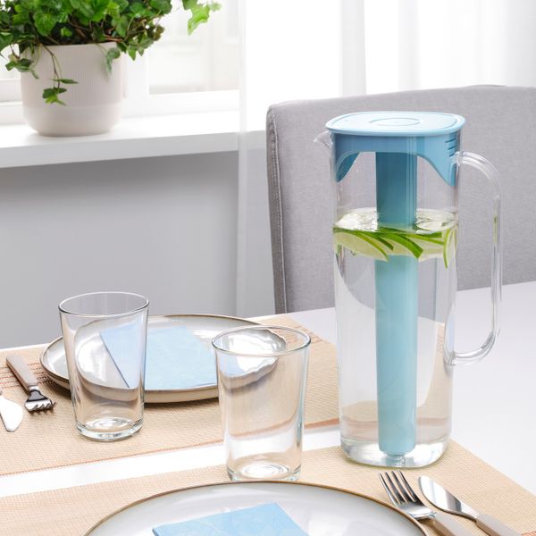 Кувшин с крышкой, синий/прозрачный 1.7 л IKEA MOPPA МОППА 204.812.63 - схема-чертеж с размерами