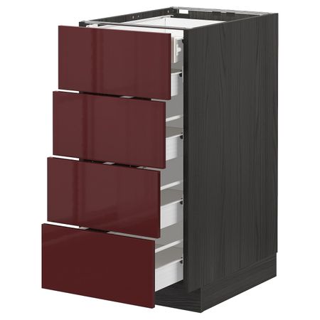 Напольный шкаф 4 фронтальных, 2 низких, 3 средних ящ, черный Калларп/глянцевый темный красно-коричневый 40x60 см IKEA МЕТОД /