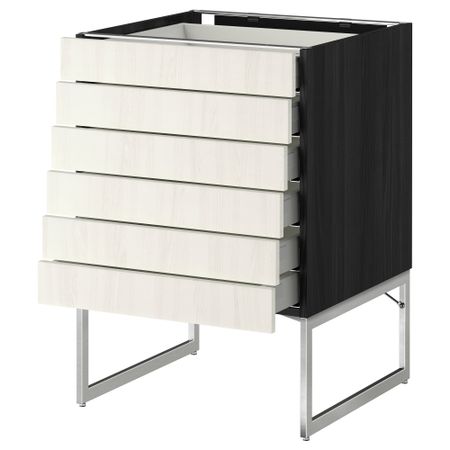 Напольный шкаф 6 фронтальных панелей, 6 нижних ящиков МЕТОД / МАКСИМЕРА, черный, Росдаль белый