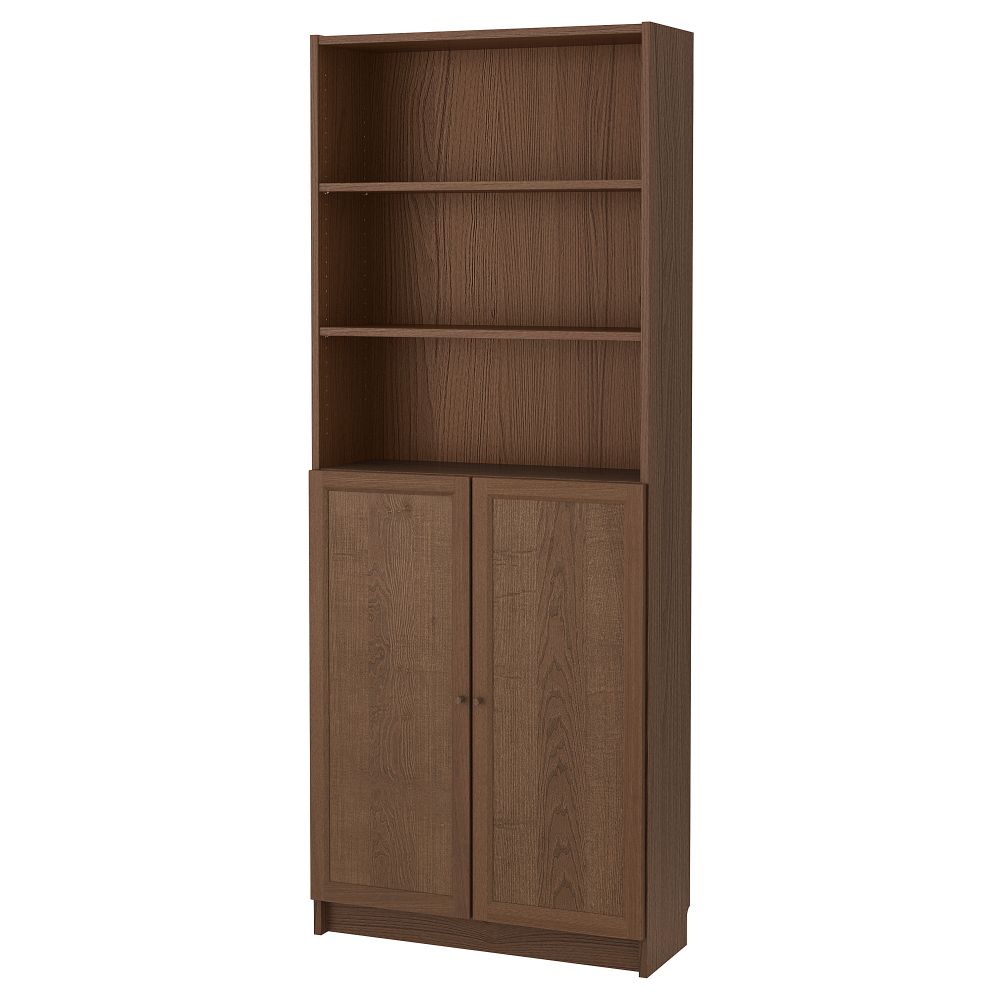 Стеллаж с дверьми, 80x30x202 см, коричневый ясеневый шпон IKEA BILLY БИЛЛИ, OXBERG ОКСБЕРГ 792.810.59 - фото 1